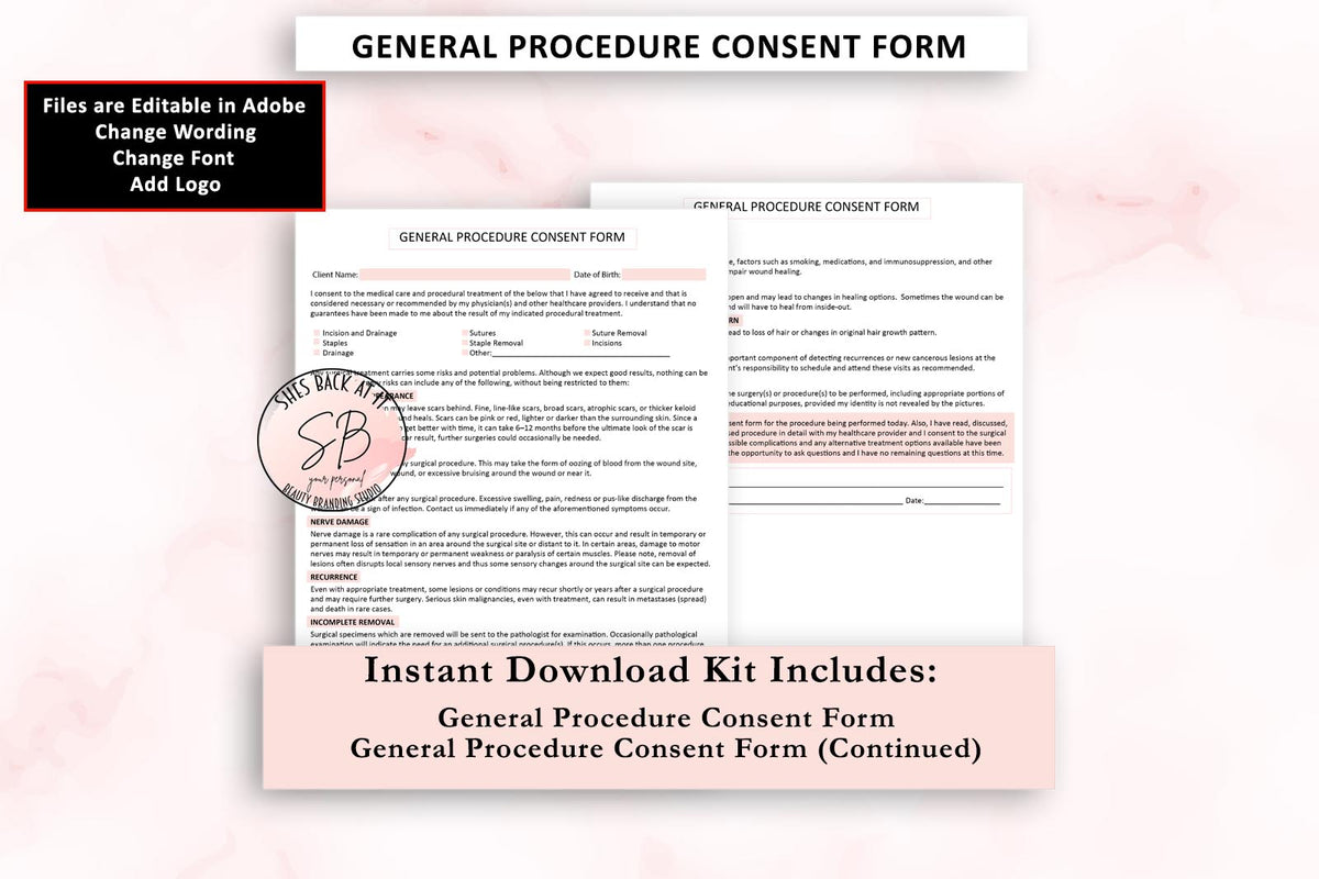 General Procedure Consent Form | ShesBackAtIt | Printable Spa, Salon ...