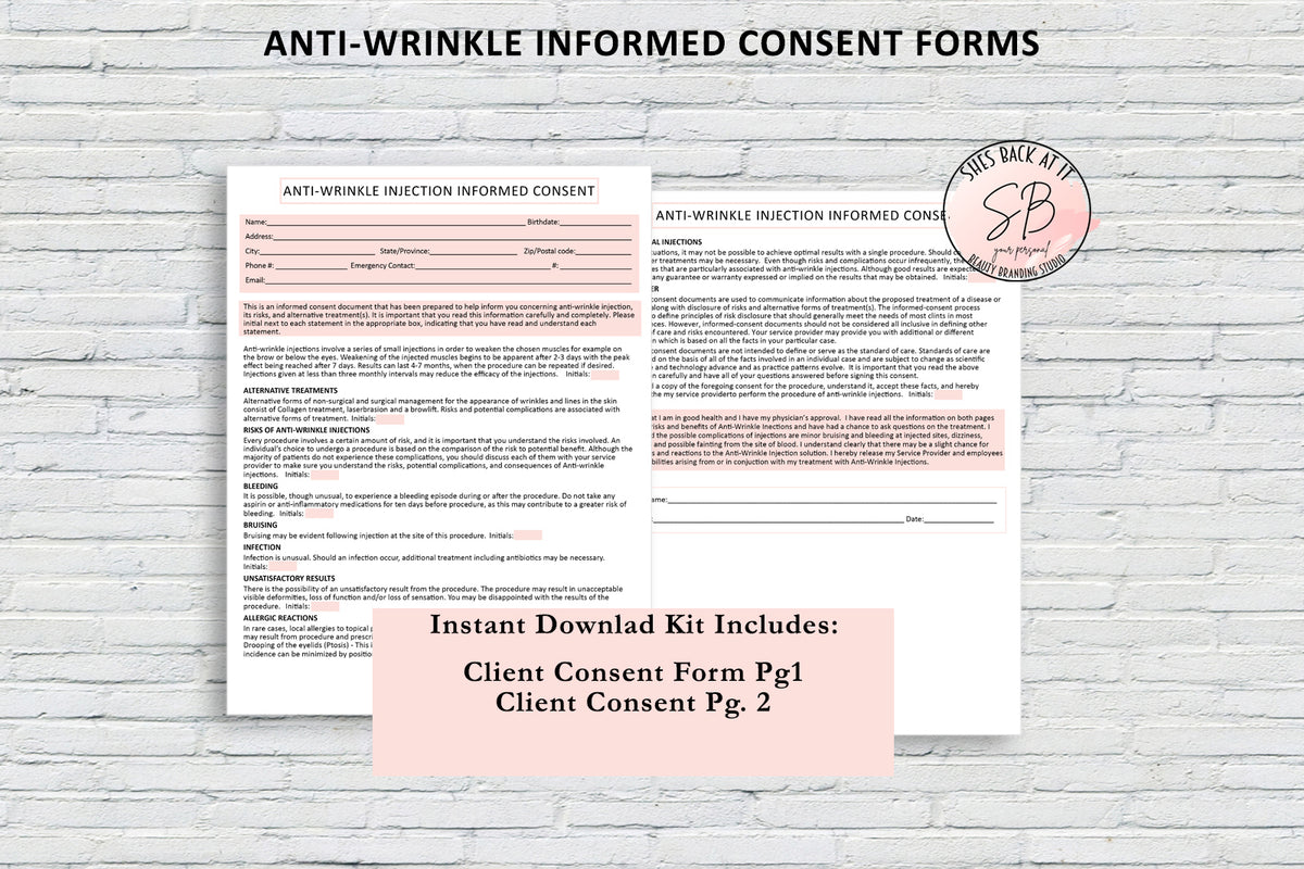 Anti-Wrinkle Injections Consent Form | ShesBackAtIt | Printable Spa ...